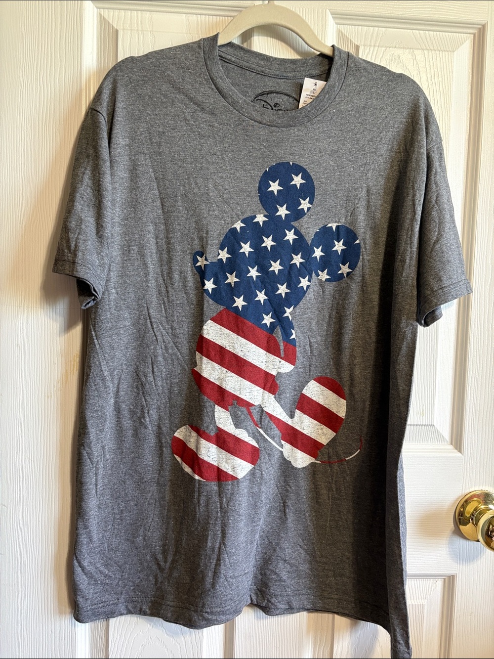 Disney Gray Short Sleeve Tee with American Flag Mickey Graphic